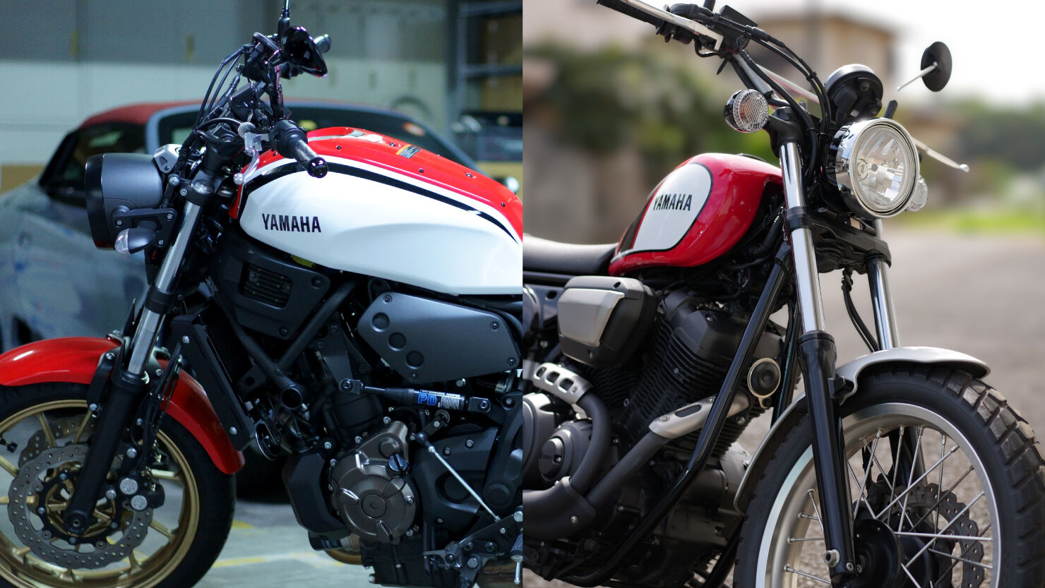  左：YAMAHA XSR700　右：YAMAHA SCR950